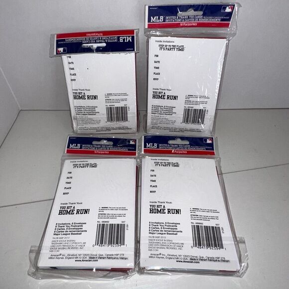 4 Packs Atlanta Braves MLB Baseball Sports Birthday Party Invitations Game Day - Picture 6 of 7